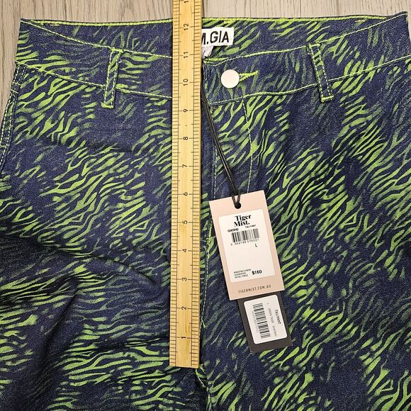 Tiger Mist I.AM.GIA Tali Tiger Denim Flare Pant Blue & Green Print NWT LARGE - Picture 10 of 11